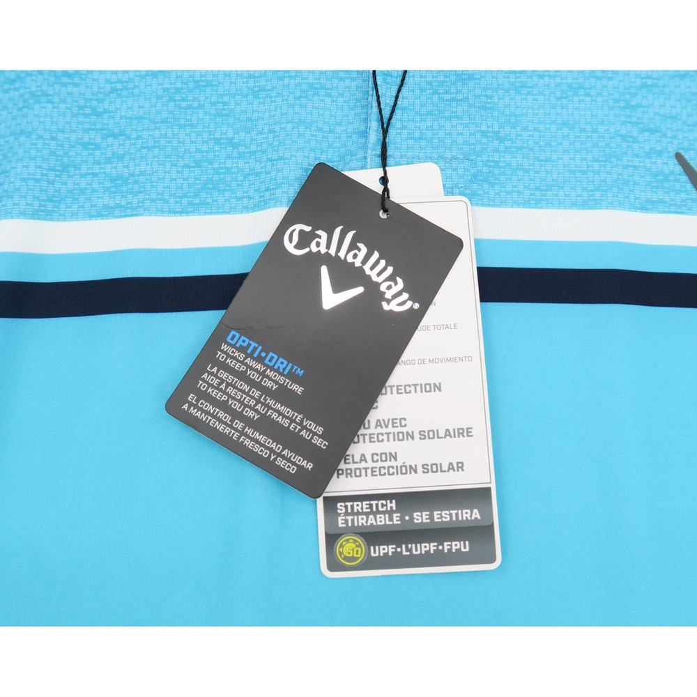Callaway Mens Opti-Dri Golf Polo Shirt Blue Striped Performance UPF 50 Size LT - Picture 5 of 11
